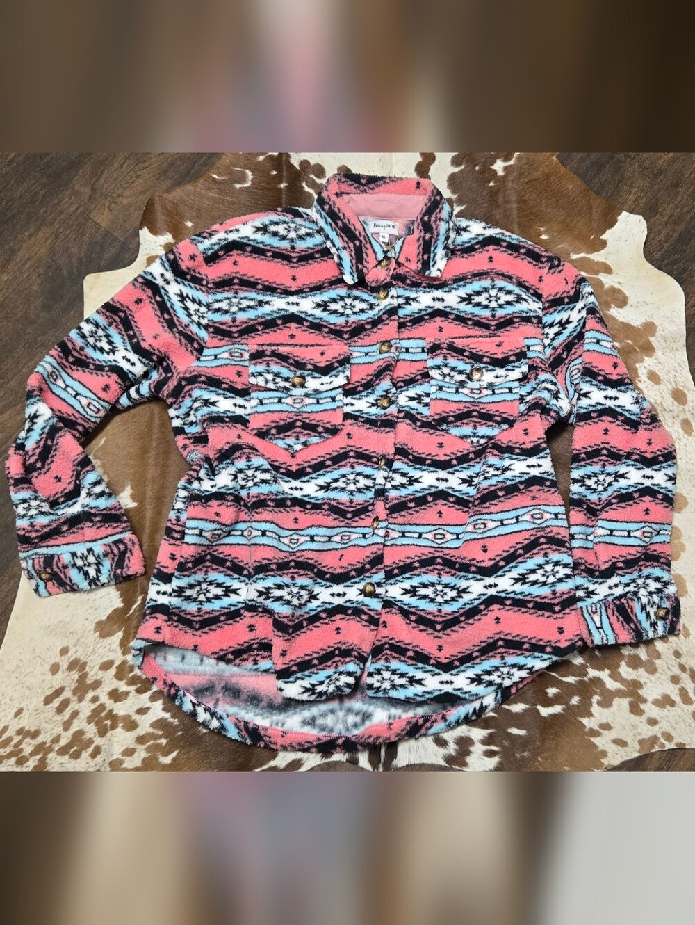 Patterned Sherpa Aztec Button-Down Shirt Jacket